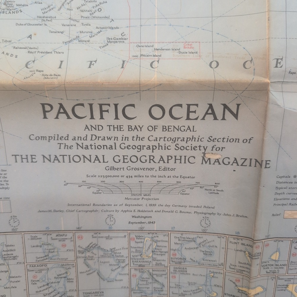 Vintage 1943 National Geographic Pacific Ocean Bay of Bengal Map 36x26 WWII Era - Picture 2 of 2